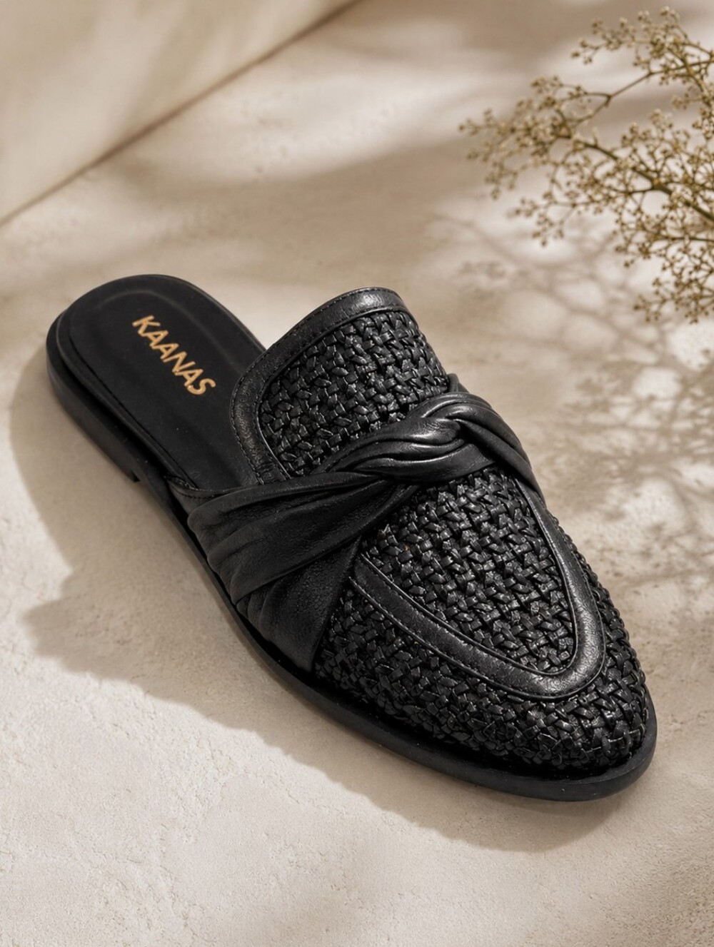 Anthropologie KAANAS Miles Black Woven Leather Slide Loafers NEW NWT